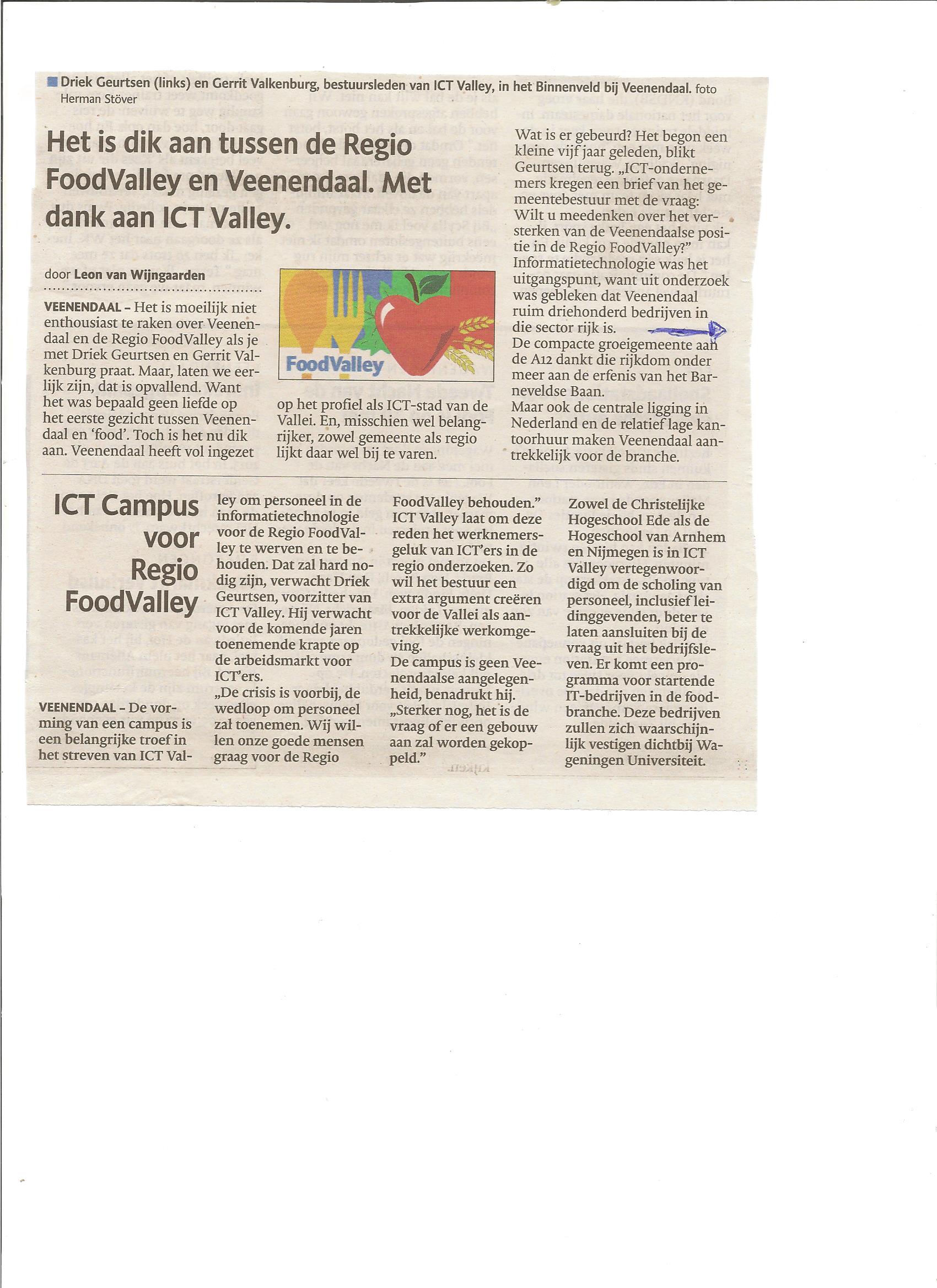 Artikel in de Gelderlander over ICT Valley en Foodvalley